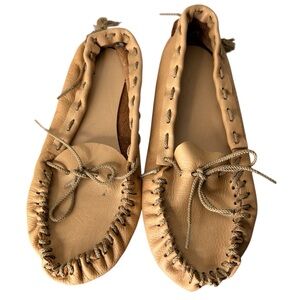 Tan Leather Moccasin Slippers Handmade Imperfect Size 8.5/9